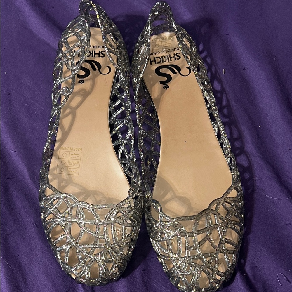 Black Glitter Jelly Flats
